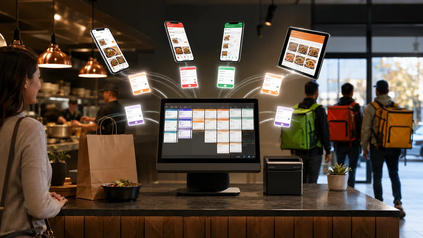 Orders from every delivery app flowing into a single restaurant POS screen